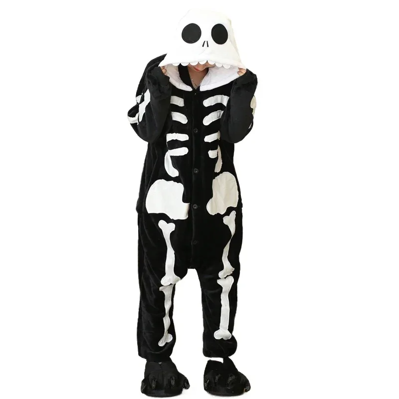 Dorośli Cartoon Onesies Kigurumi Unisex Anime Skeleton Cosplay Kostiumy na Halloween Christmas Party Kobiety Mężczyźni Piżama zwierzęca