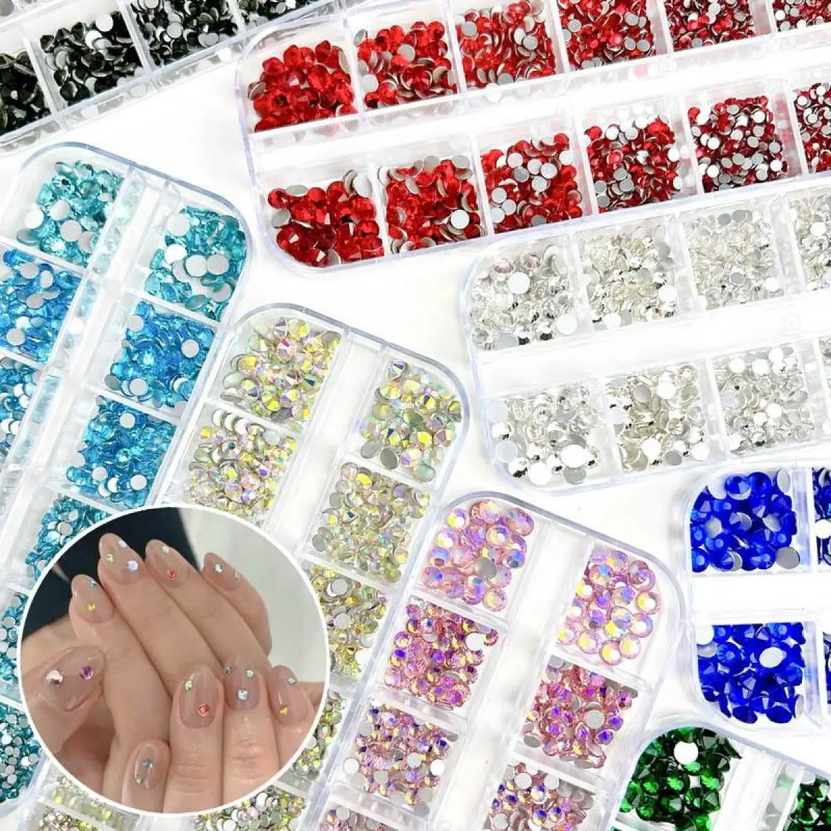 

1 Box Sparkling Flat Bottomed Rhinestone Nail Art Decorations 3D Solid Color Round Rhinestone Nail Art Charms DIY Supplies