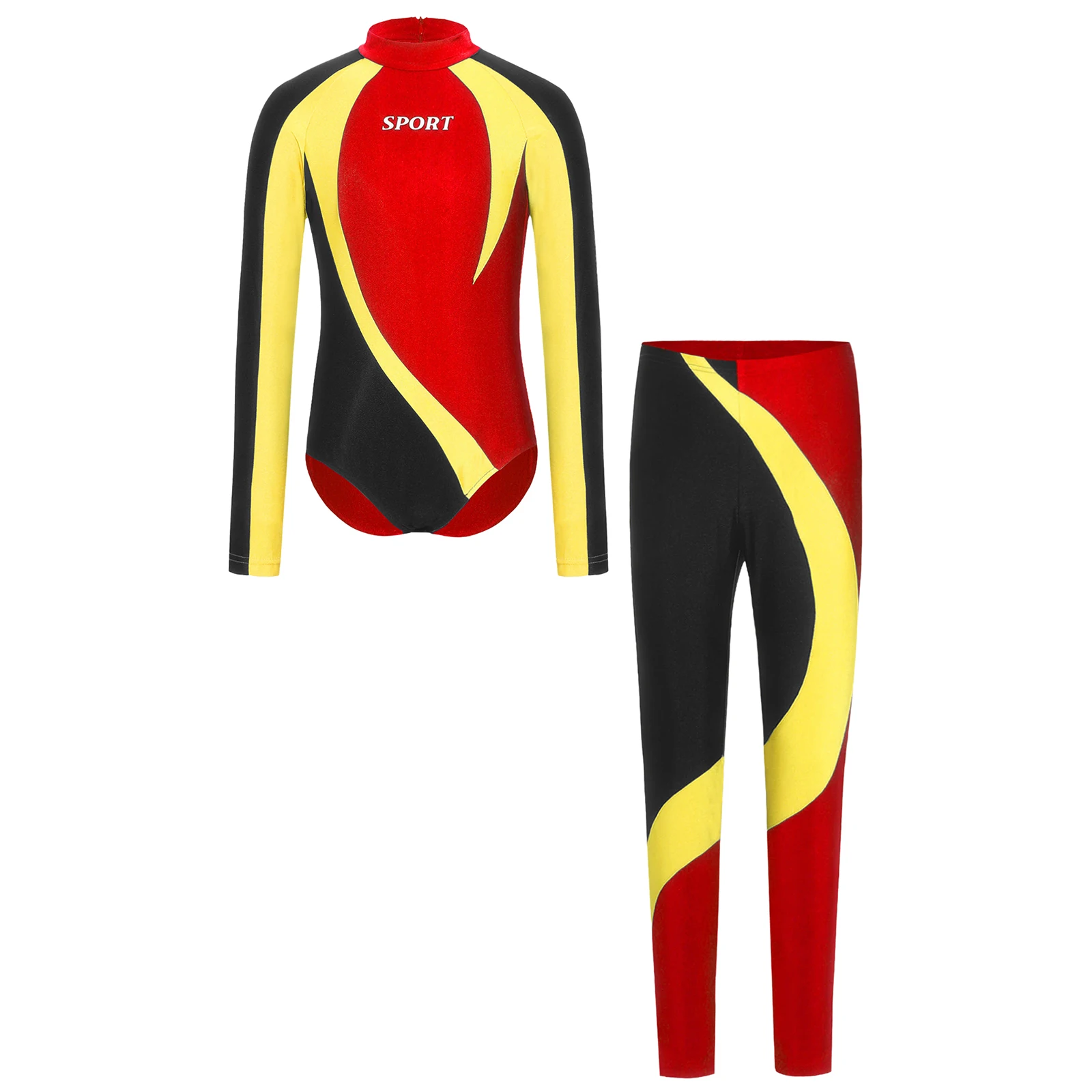 Kids Boys Gymnastics Leotards Long Sleeve Athletic Bodysuit with Leggings for Acrobatics Yoga Workout Sports Swimming Rashguard