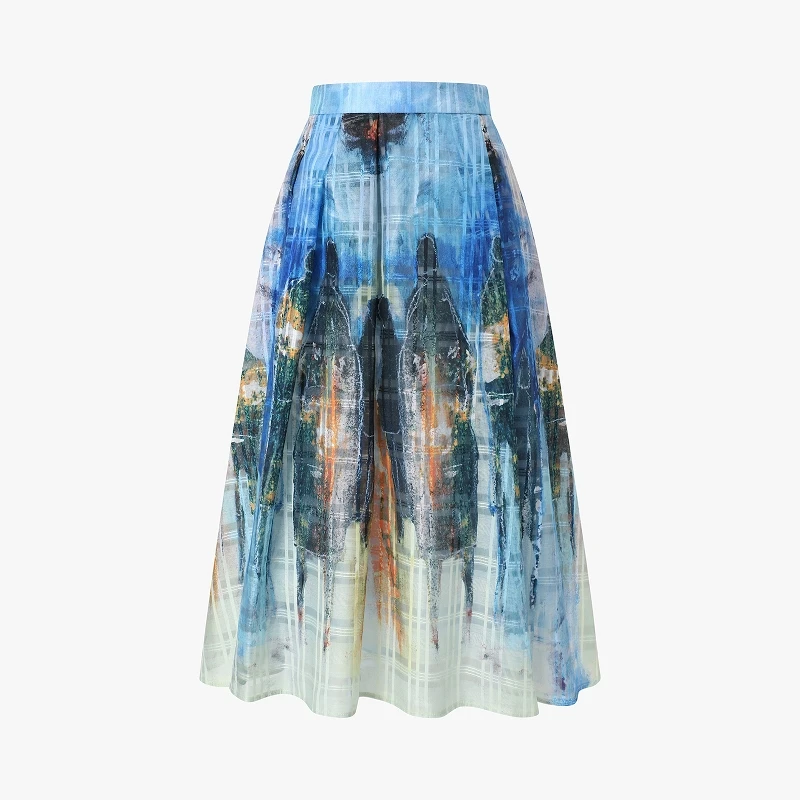 

High Waist Printed Double Layer Long Skirt A-Line Silhouette Women's Fashion Spring 2026 Dyed Polyester Acetate Fiber