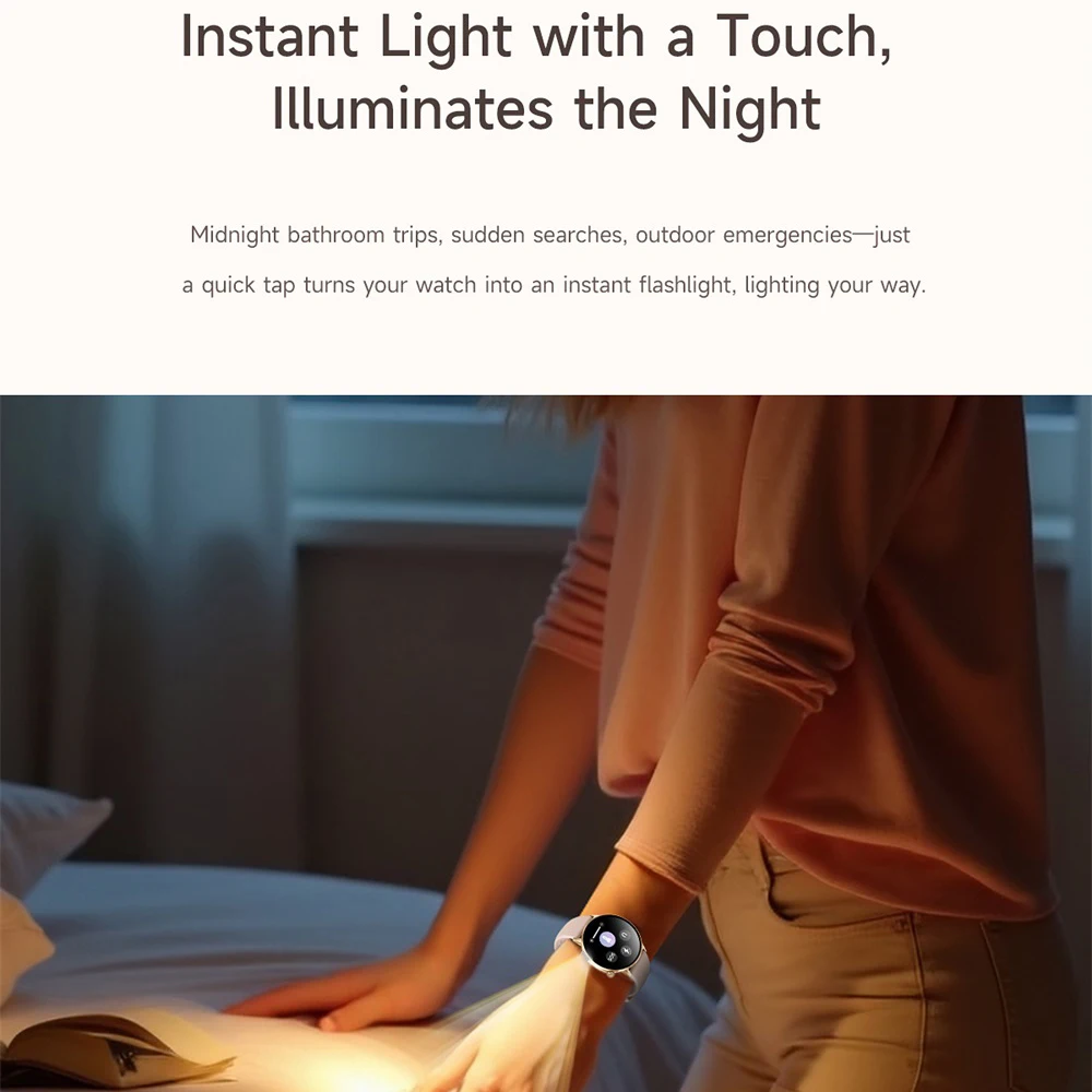 최신 시계 여성 AMOLED 스크린 블루투스 통화 스마트 시계 심박수 다기능 손전등 음성 보조 Smartwatch