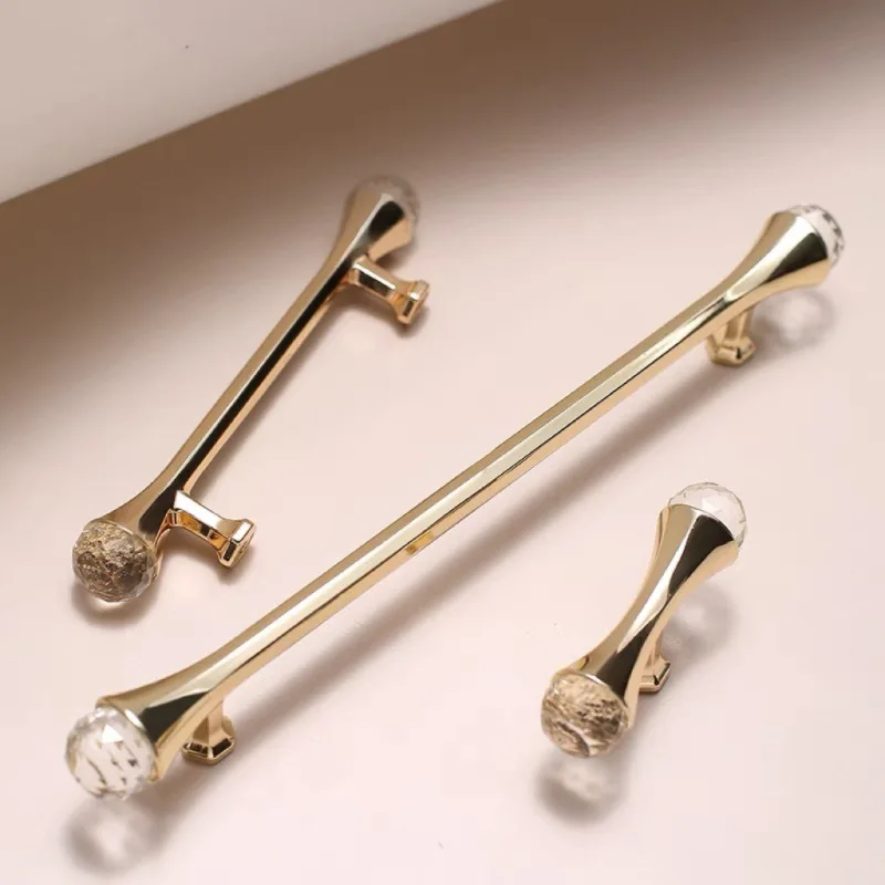 

Cabinet door handle gold modern simple high-end cabinet door handle drawer wardrobe crystal handle French light luxury