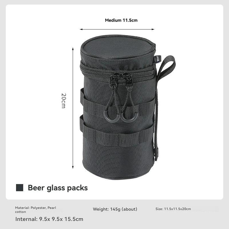 B-OS المحمولة كوب البيرة الزجاجي حقيبة للتخييم المضادة للتصادم امتصاص الصدمات مع حزام معلق وحقيبة حماية المقبض