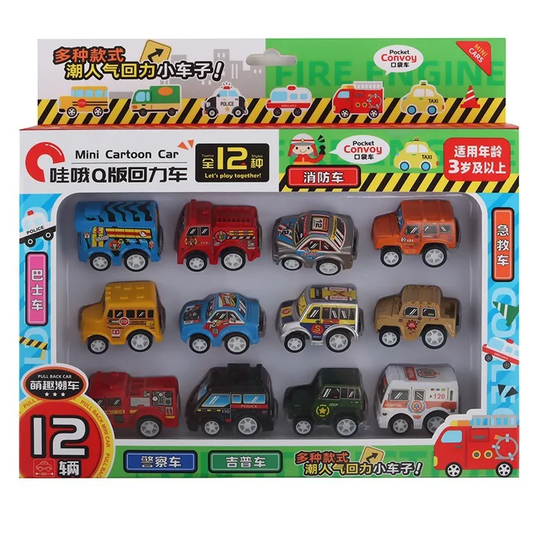 2026 Mini Racing Car Model Cartoon Engineering Power Back Police Car Racing Plane Toy Box Gift Festival Gift