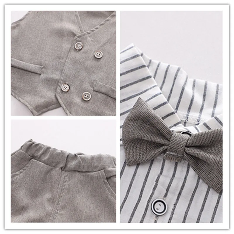 Spring Autumn Boys\' Casual Clothing Children\'s Suits Striped Shirt + Vest + Pants 3-Piece Set Baby Boy Clothes