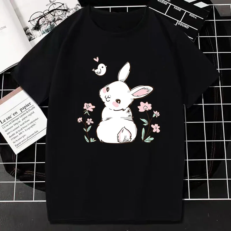 Cute Bunny Graphic Women T Shirt Kawaii Rabbit Print Short-sleeve T-shirt Female Fashion Casual Unisex Streetwear Eggs Clothes