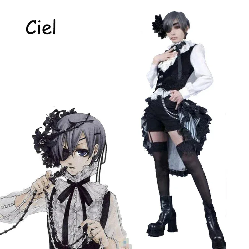 

Цирковой костюм для косплея Ciel Phantomhive, аниме Kuroshitsuji, парик, платье, наряд на Хэллоуин для женщин и девочек