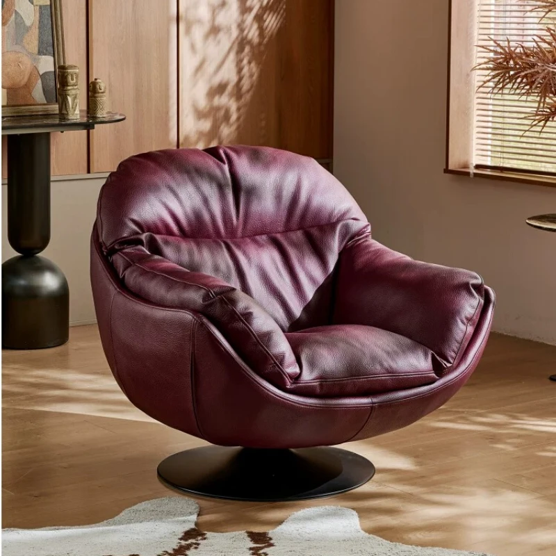 Italian minimalist light luxury single sofa chair designer living room balcony leather casual lazy swivel chair