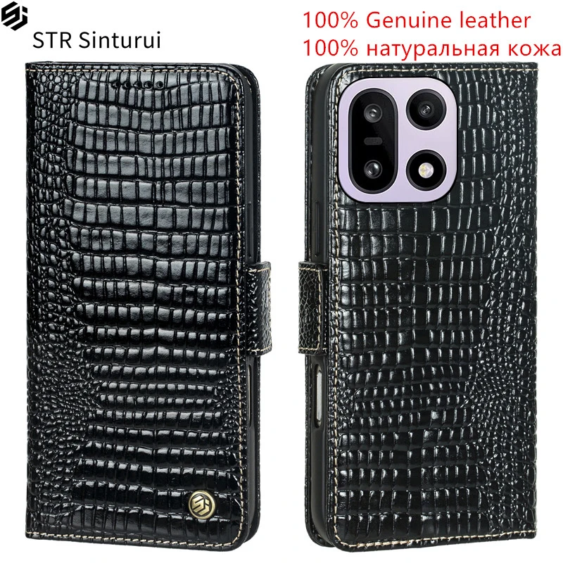 

STR 100% Genuine lizard pattern leather card Slot Wallet Cover For OnePlus 15 15R 13R 13 12R 12 Flip phone Fall prevention Case