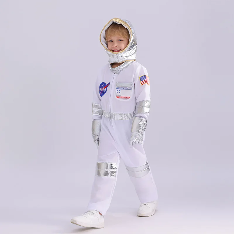Костюм космонавта, космический костюм для детей, костюм космонавта на Хэллоуин с головным убором, перчатки для косплея, комбинезон, комплект для ролевых игр Костюм космонавта, космический костюм для детей, костюм космонавта на Хэллоуин с головным убором, перчатки для косплея, комбинезон, комплект для ролевых игр