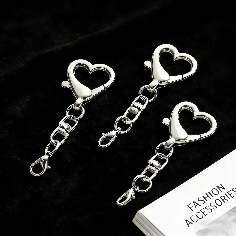 NONE Porte-clés en alliage couleur argent, pendentif en forme de cœur, fermoir en forme de cœur pour la fabrication de bijoux, accessoires de bricolage, 10/20 pièces