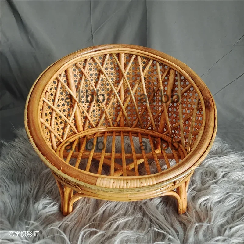 Elevated Round Wicker Cat Nest Natural Hand Woven Rattan Chair Breathable Pet Bed for Indoor Cats Pet Photography Scene Layout view 4
