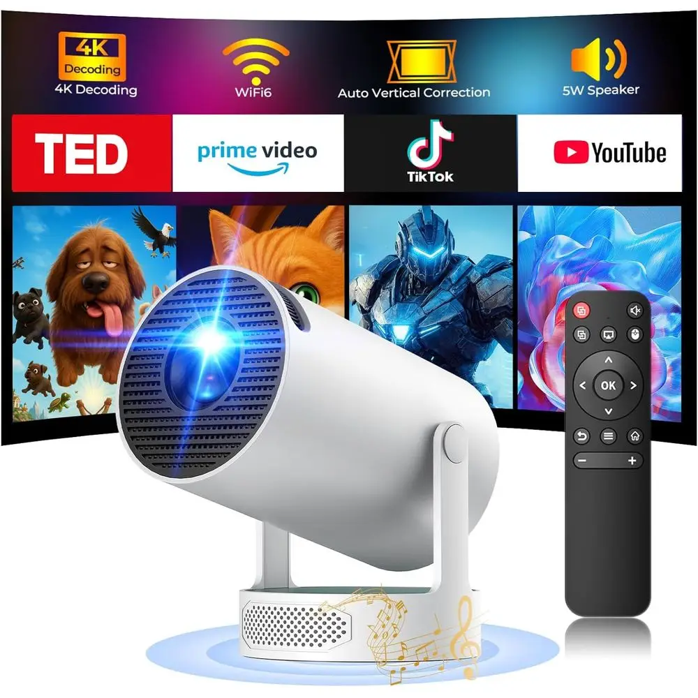 

4K Ultra HD Bluetooth Projector with 5W Speaker, 300 ANSI Lumens Smart Home Theater, 270° Keystone Correction