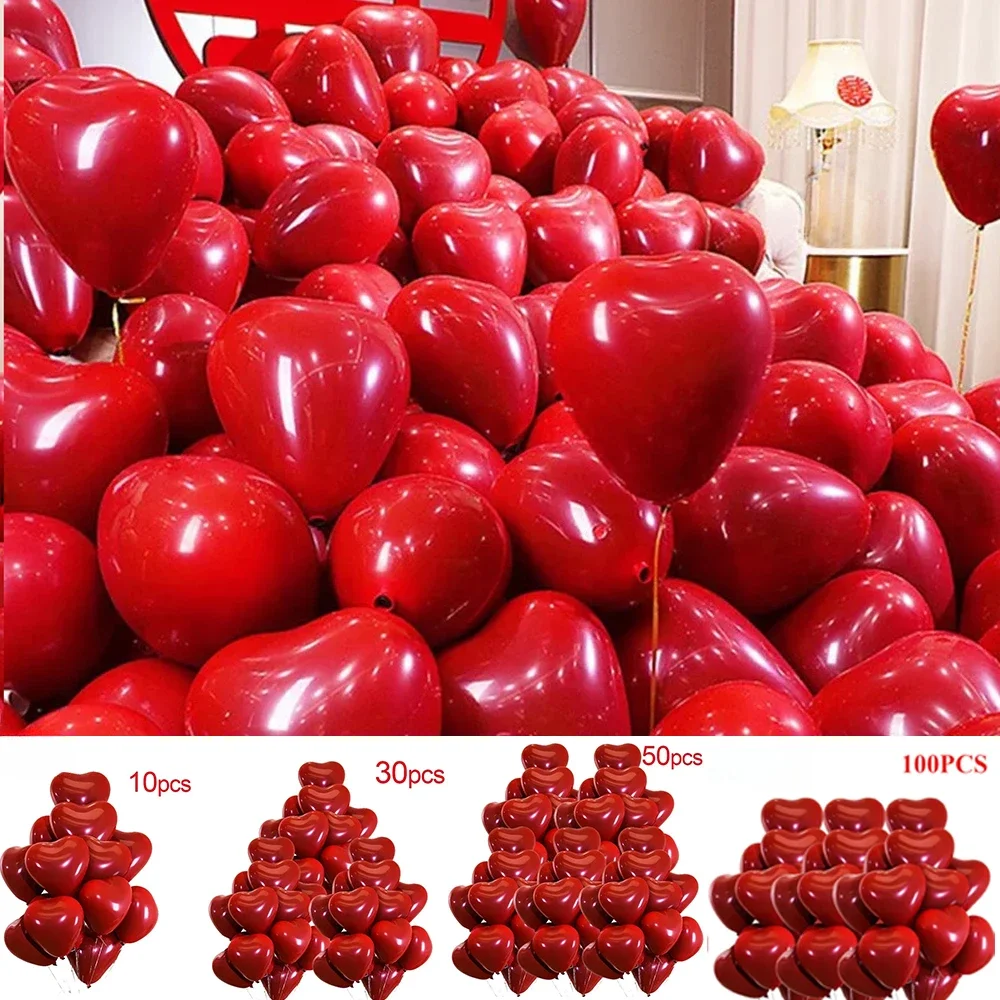 

Red Heart Balloons Inflatable Latex Balloon for Valentine Day Wedding Party Anniversary Decoration Supplies 10/30/50/100pcs풍선