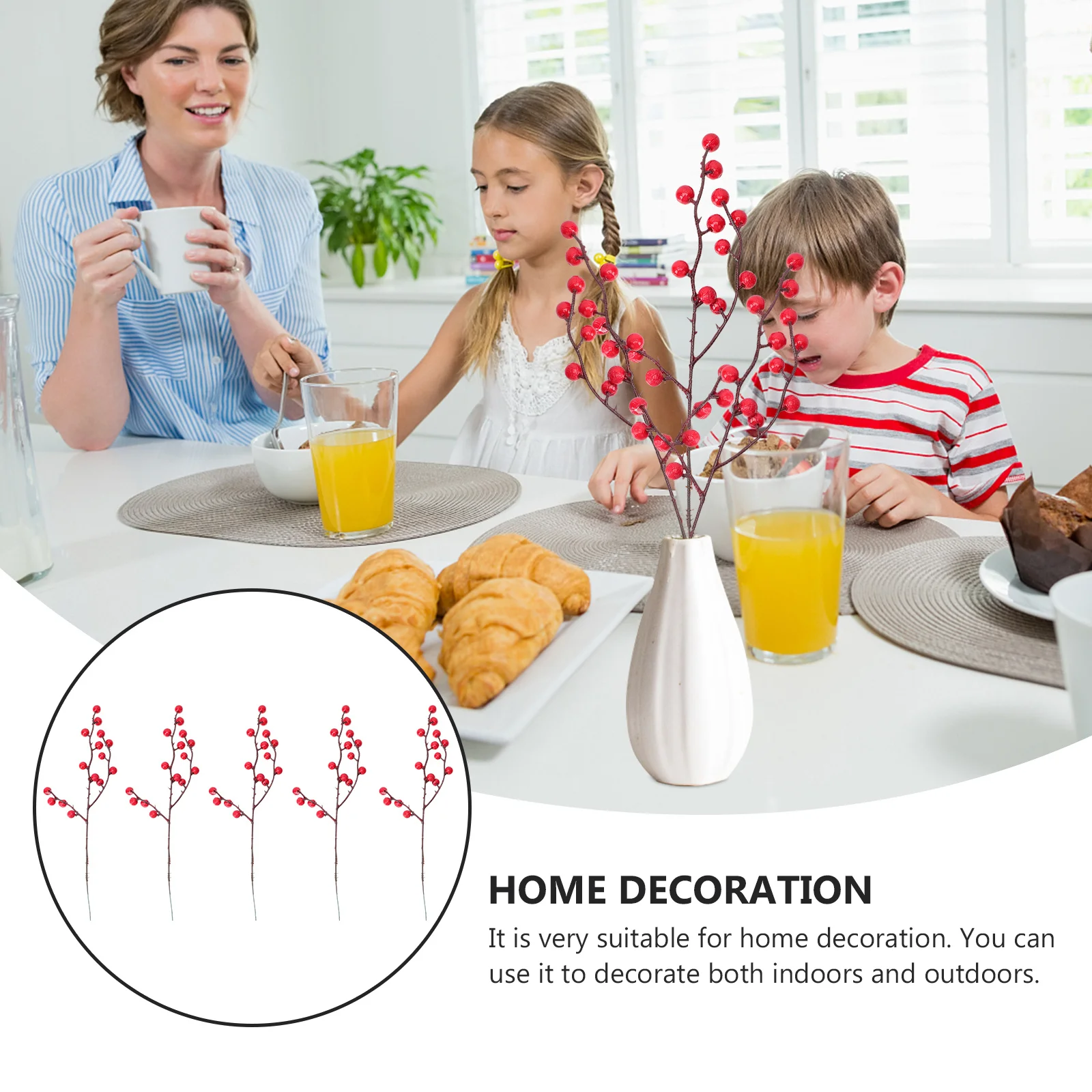 

10Pcs Simulation Holly Stem for Xmas Decor Artificial Flower Branch Delicate Home Adornment Dinner Table Wedding Party