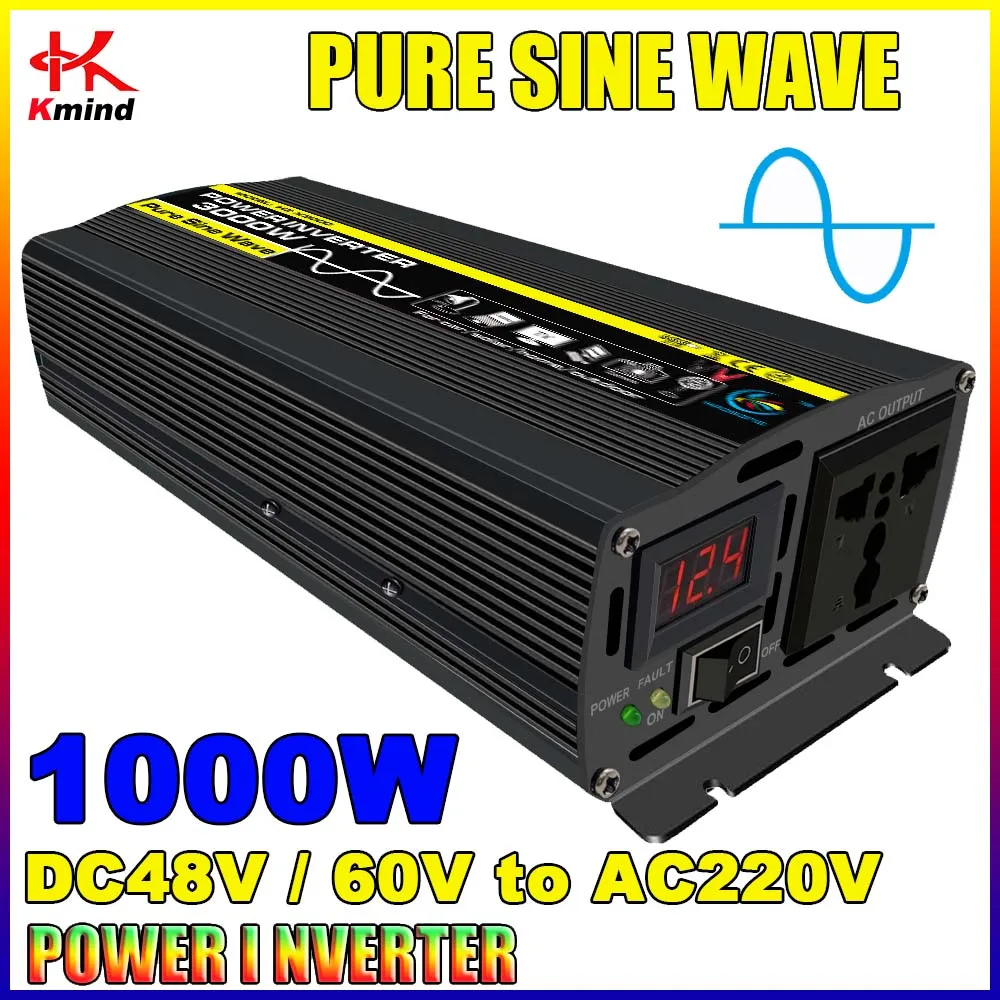 

Pure Sine Wave Inverter DC 48V 60V to AC 220V 230V Car Converter 500W Peak 1000W Solar Transformer 50Hz 60Hz Home