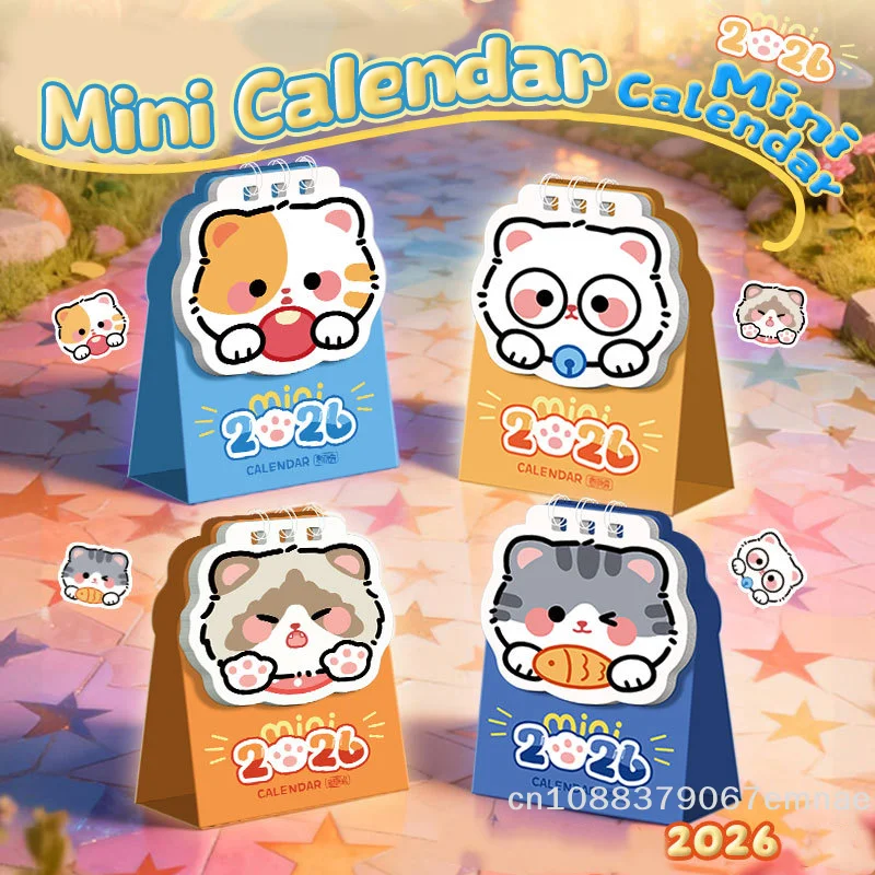 

[ZYAS]4PCS 2026 Calendar Portable Cute Cat Office School Supplies Calendar Desk Calendar Monthly Planner Desk Decor Record Gifts