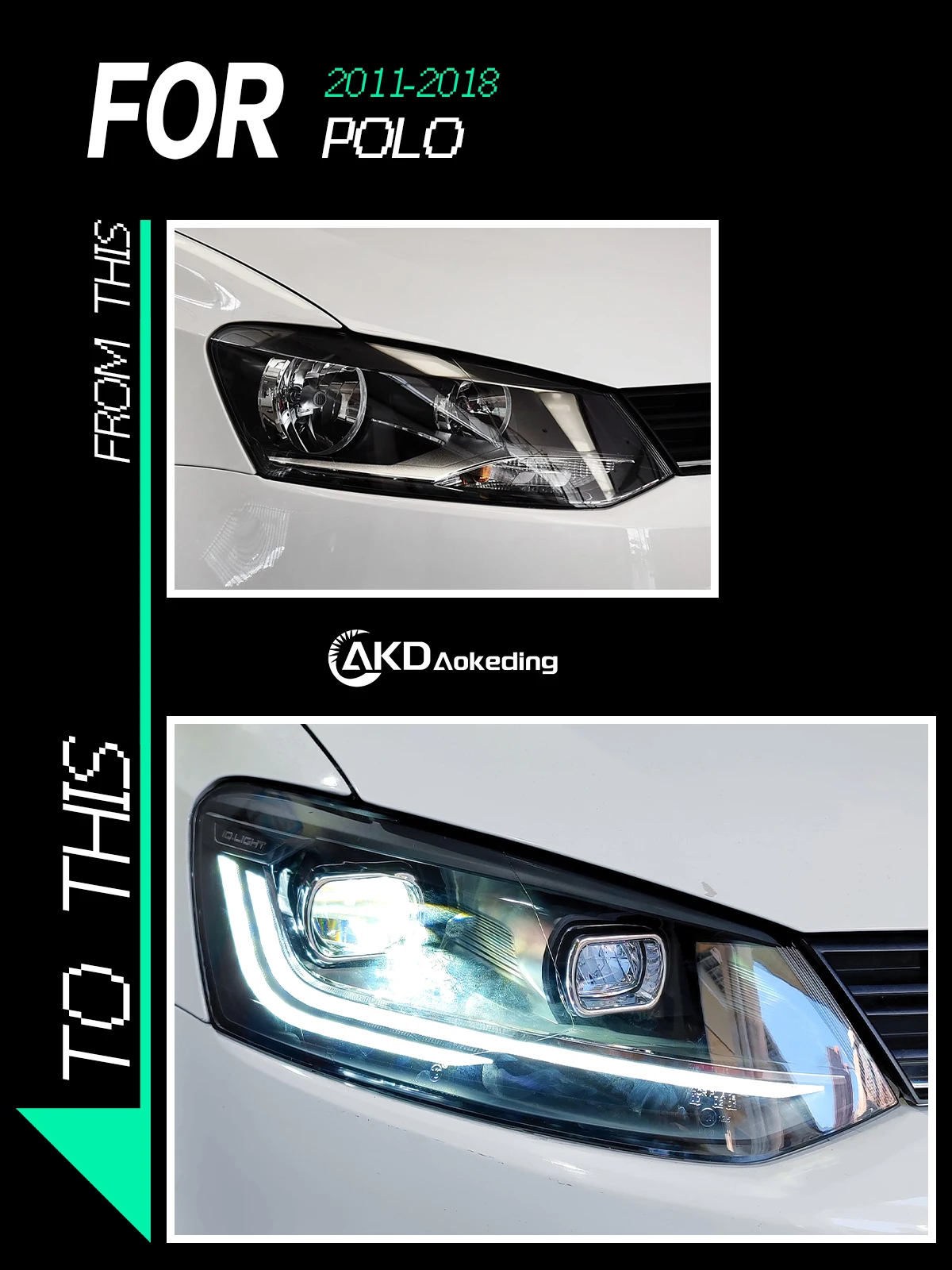 AKD LED Światła Samochodowe do VW Polo Reflektor 2011-2023 Volkswagen Vento LED Soczewka Projektorowa DRL Hid Lampa Przednia Bi Xenon Akcesoria — zdjęcie 6