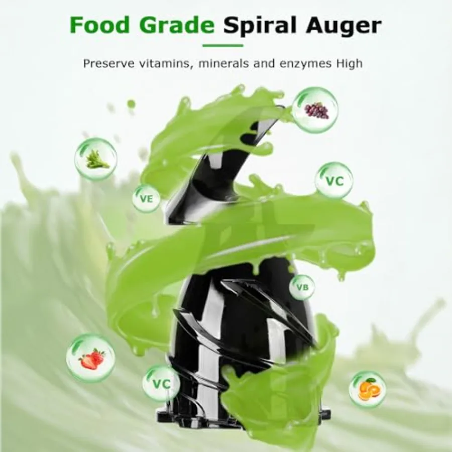 5.1インチの幅広投入口を備えたコールドプレスジューサーマシンは、果物や野菜を効率的に処理するための低速咀嚼機です。