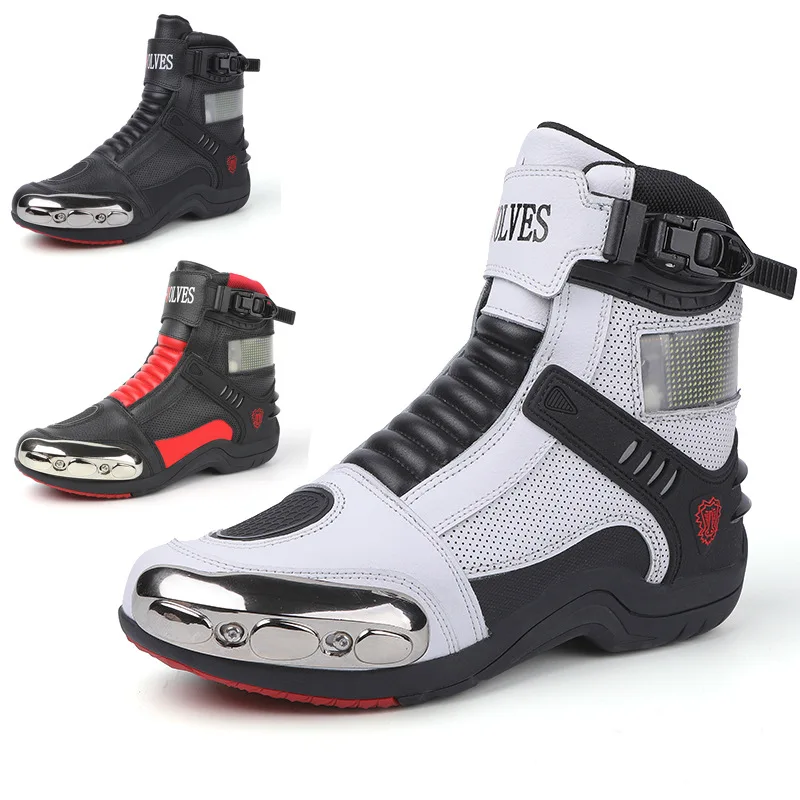 Motorcycle Riding Shoes Men Women Motorcycle Boots Racing Boots High Top LED Illuminated Shoes Botas Moto Masculino