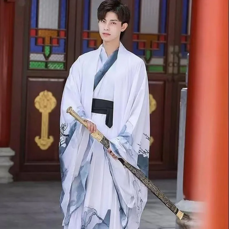 Disfraz tradicional chino Hanfu para hombre, de estilo antiguo dragón negro bordado de, actuación de escenario de la dinastía Winjin, elemento Han, Cosplay