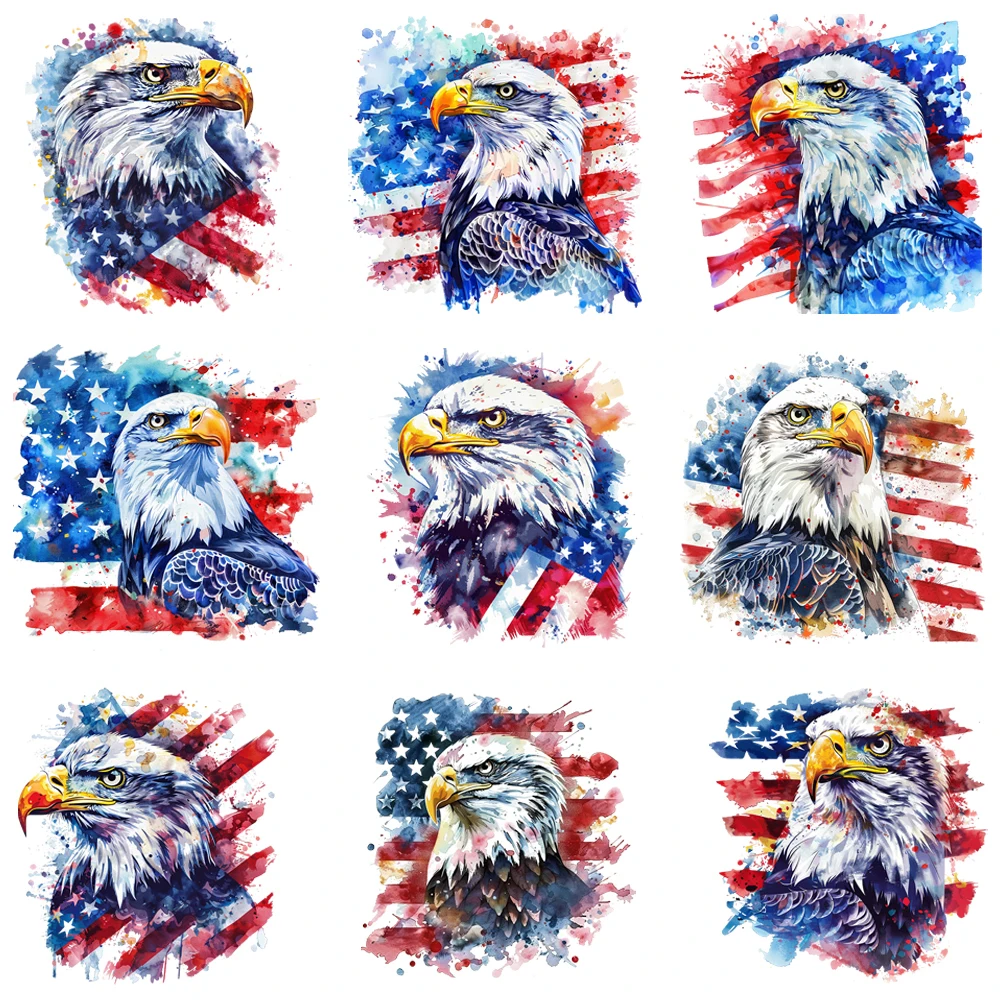 25cm Fine American Eagle Freedom Iron On Heat Transfer Stickers For Women Men Clothes T-shirt Iron-On Transfers Vinyl Applique