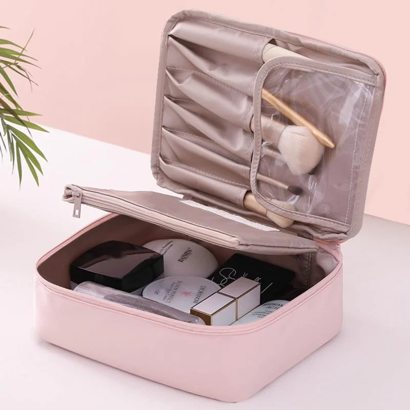 Borsa per cosmetici portatile di grande capacità da donna borsa per il trucco con indice ad alto aspetto borsa per il lavaggio da viaggio