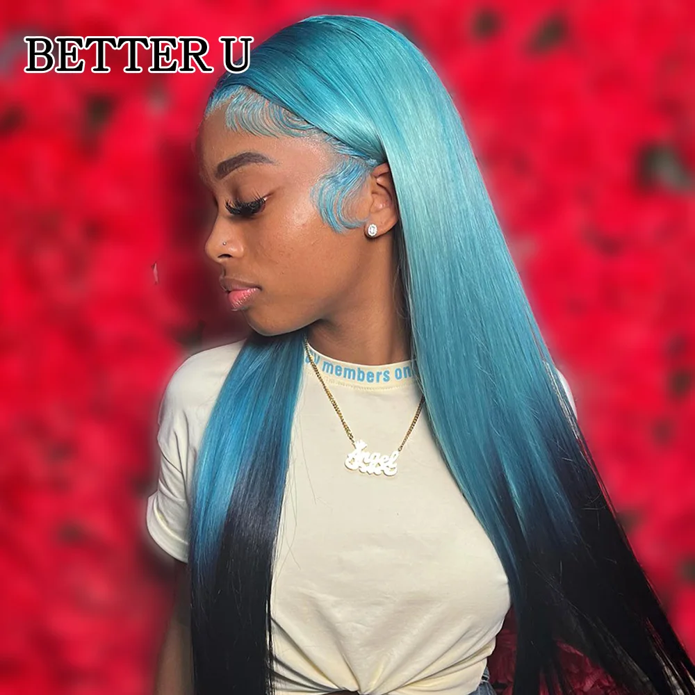 غلويليس الأزرق/أسود شعر طبيعي مفرود الباروكات جاهزة لارتداء 5x5 الدانتيل إغلاق شعر مستعار 100% شعر الإنسان الدانتيل الجبهة الباروكات 200% الكثافة #1