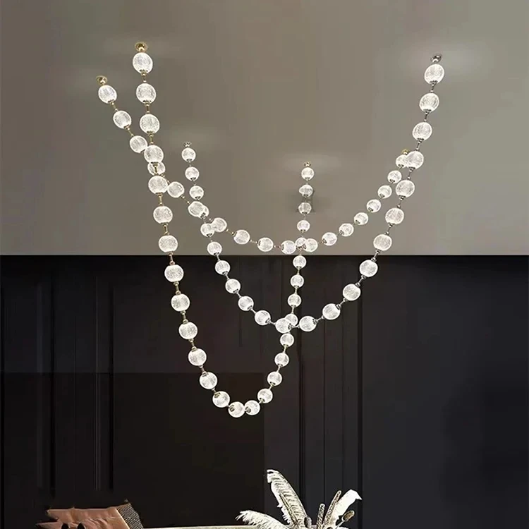 2024 Trendy Pearl Necklace Design LED Dimmable Chandelier Balls Staircase 6 M Long Suspension Luminaire Lampen for Living Room