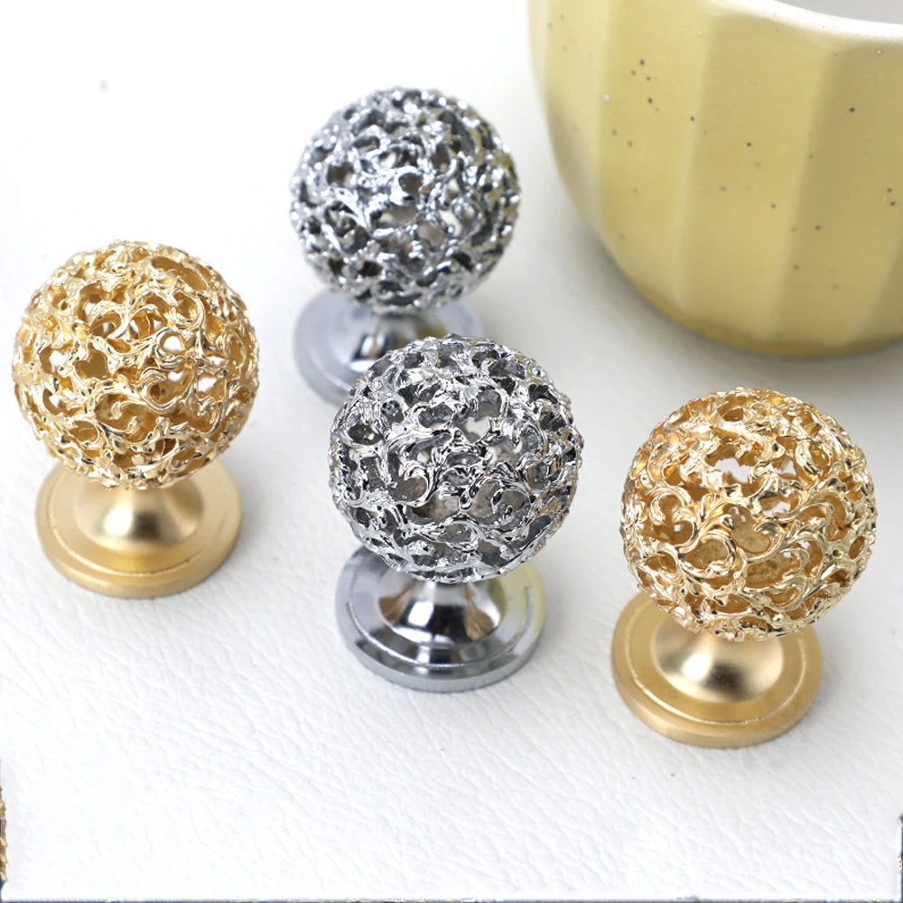 1 piece of exquisite metal hollow ball knob, polished zinc alloy drawer handle, suitable for dressers, cabinets, drawers