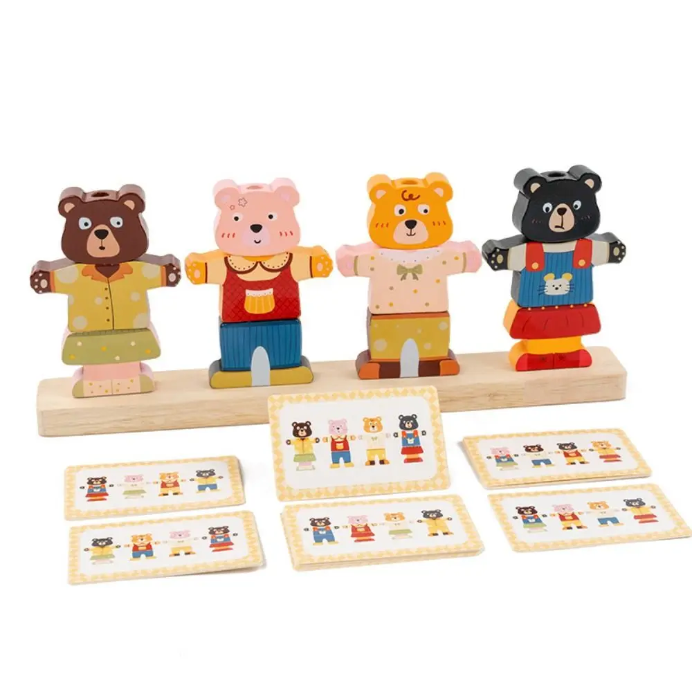 Creative Children's Color Sorting Toys Bear Shaped Interactive Wooden Stacking Block Dress Up Block Colorful