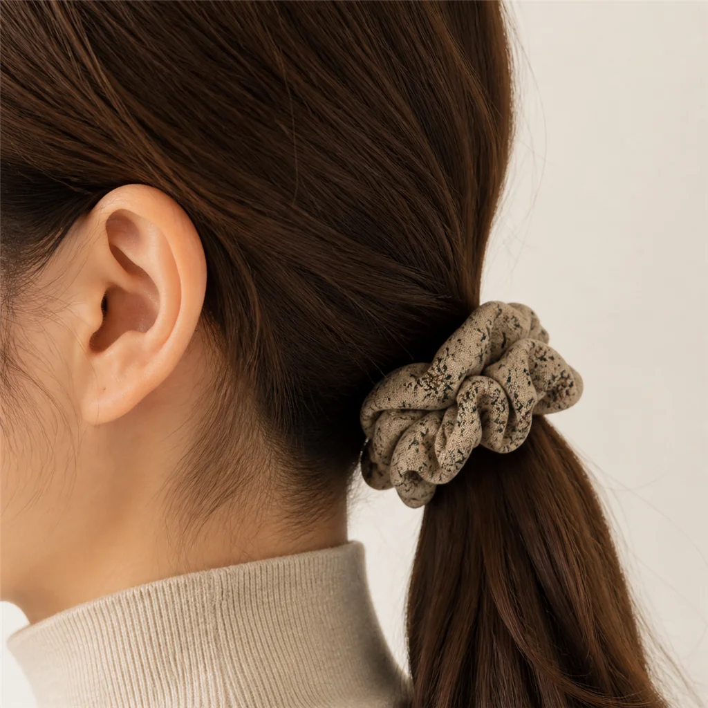 Khaki Wishing Garden Petite Floral Single-Layer Scrunchie Handmade Elastic Hair Tie for Ponytail and Bun 3
