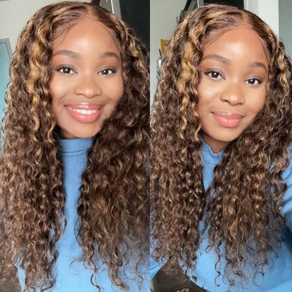 

Deep Wave Frontal Wig Highlight Wig Human Hair Deep Wave Lace Closure Human Hair Wigs Preplucked And Bleached Knots Lace Wig