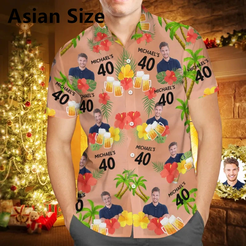 

Custom Face Age Birthday Hawaiian Shirts For Men Fashion Summer Short Sleeve 3D Printed Blouse Gift Party Loose Breathable Shirt