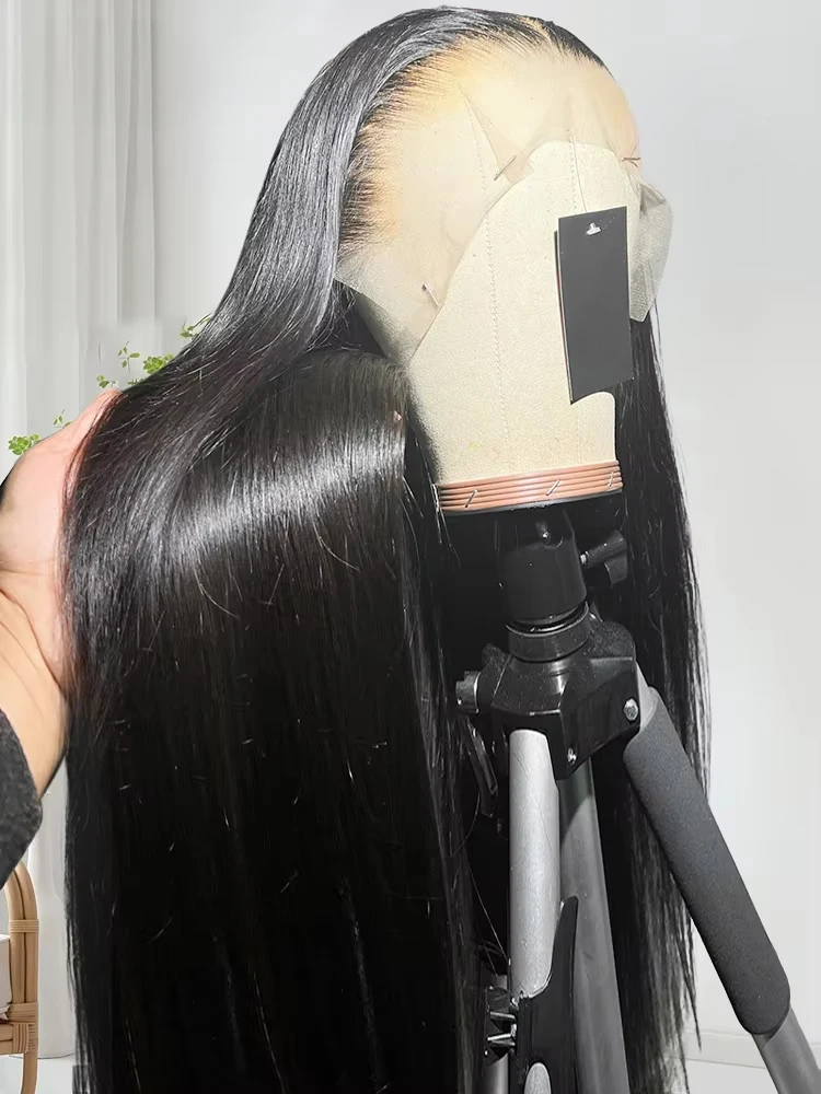 30 40 Zoll schwarze gerade Echthaar-Perücken 360 13 x 6 transparente HD-Spitze-Frontal-Perücke vorgezupfte brasilianische leimlose Perücken für Frauen
