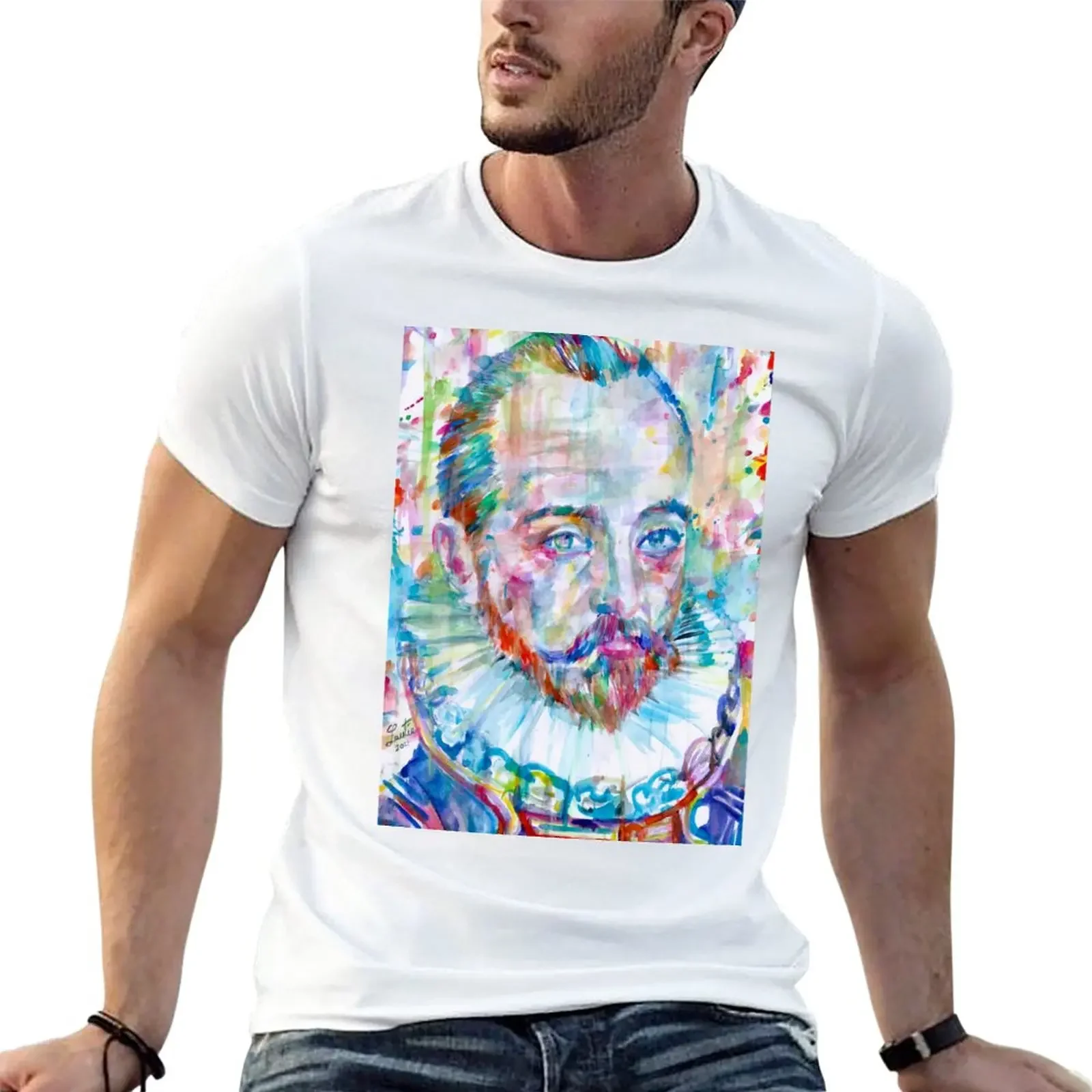 New MICHEL DE MONTAIGNE watercolor portrait T-Shirt quick drying t-shirt vintage t shirt slim fit t shirts for men