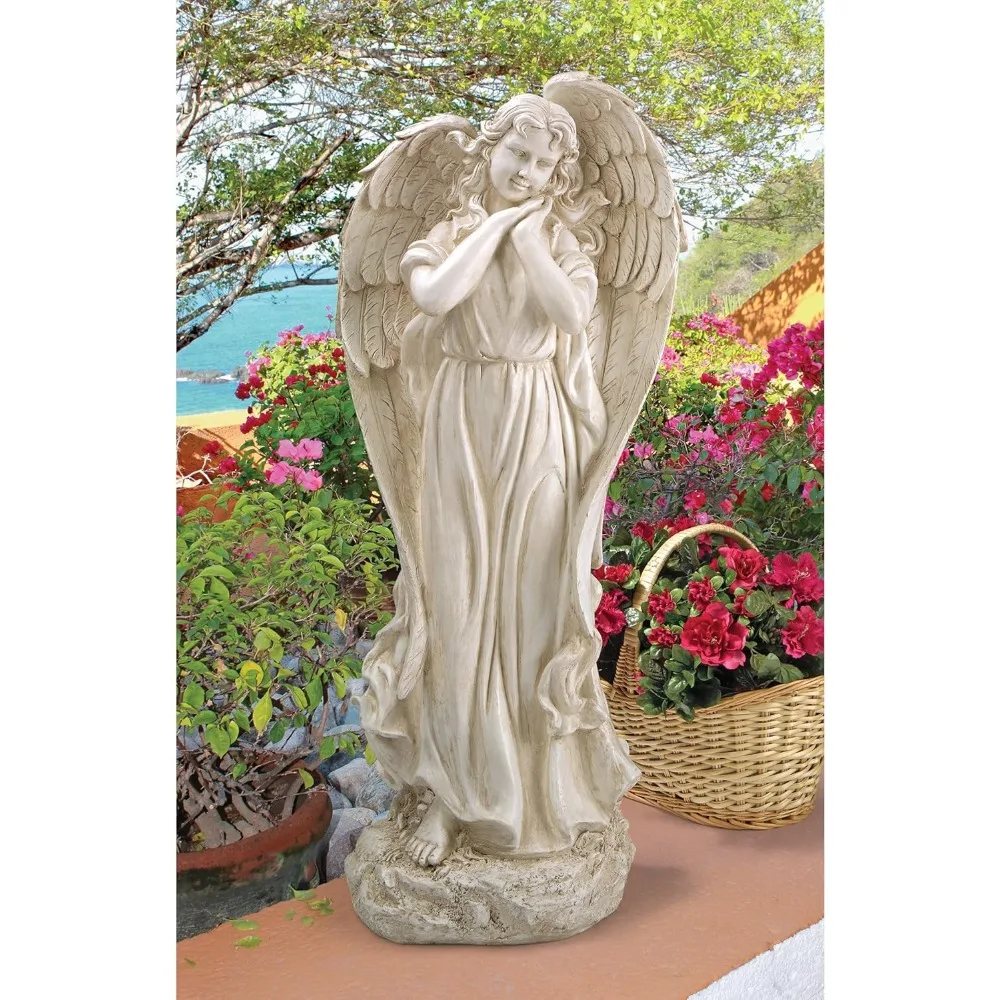 

Constance's Conscience Angel Religious Garden Statue, 32 Inch, Antique Stone