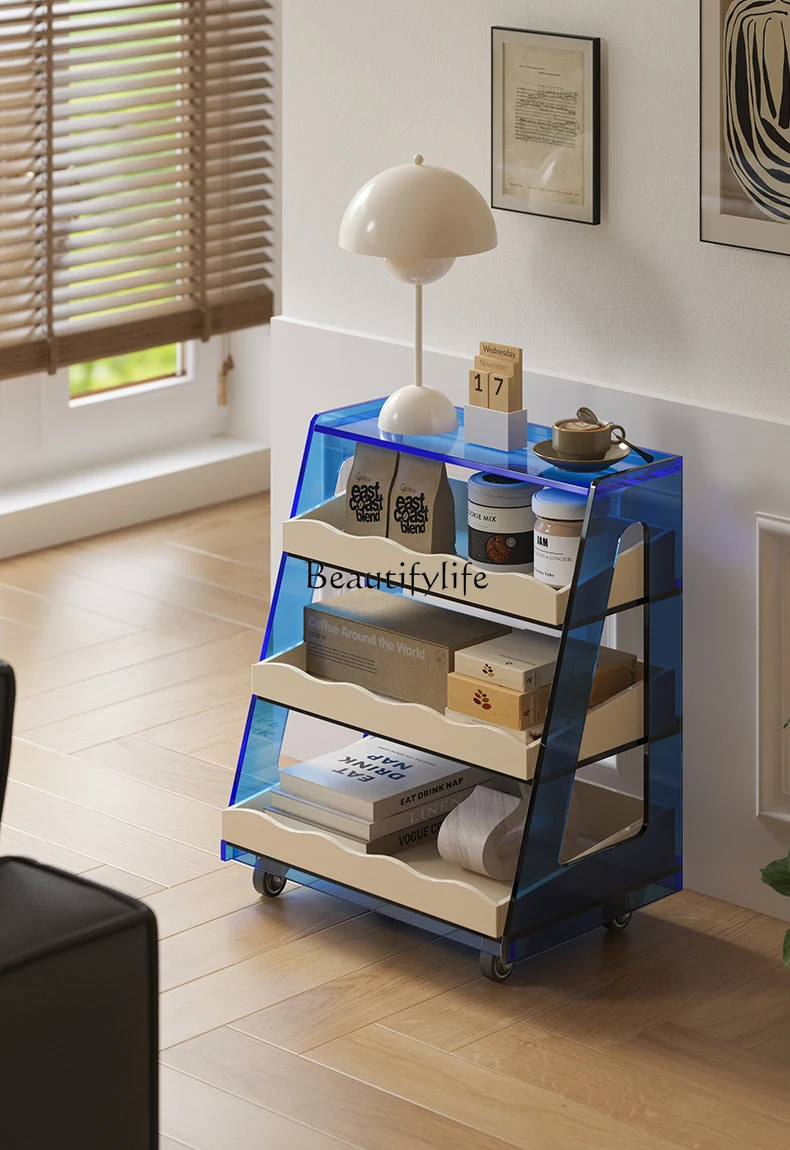 

Movable Sofa Side Table Living Room Home Acrylic Small Trolley Storage Rack