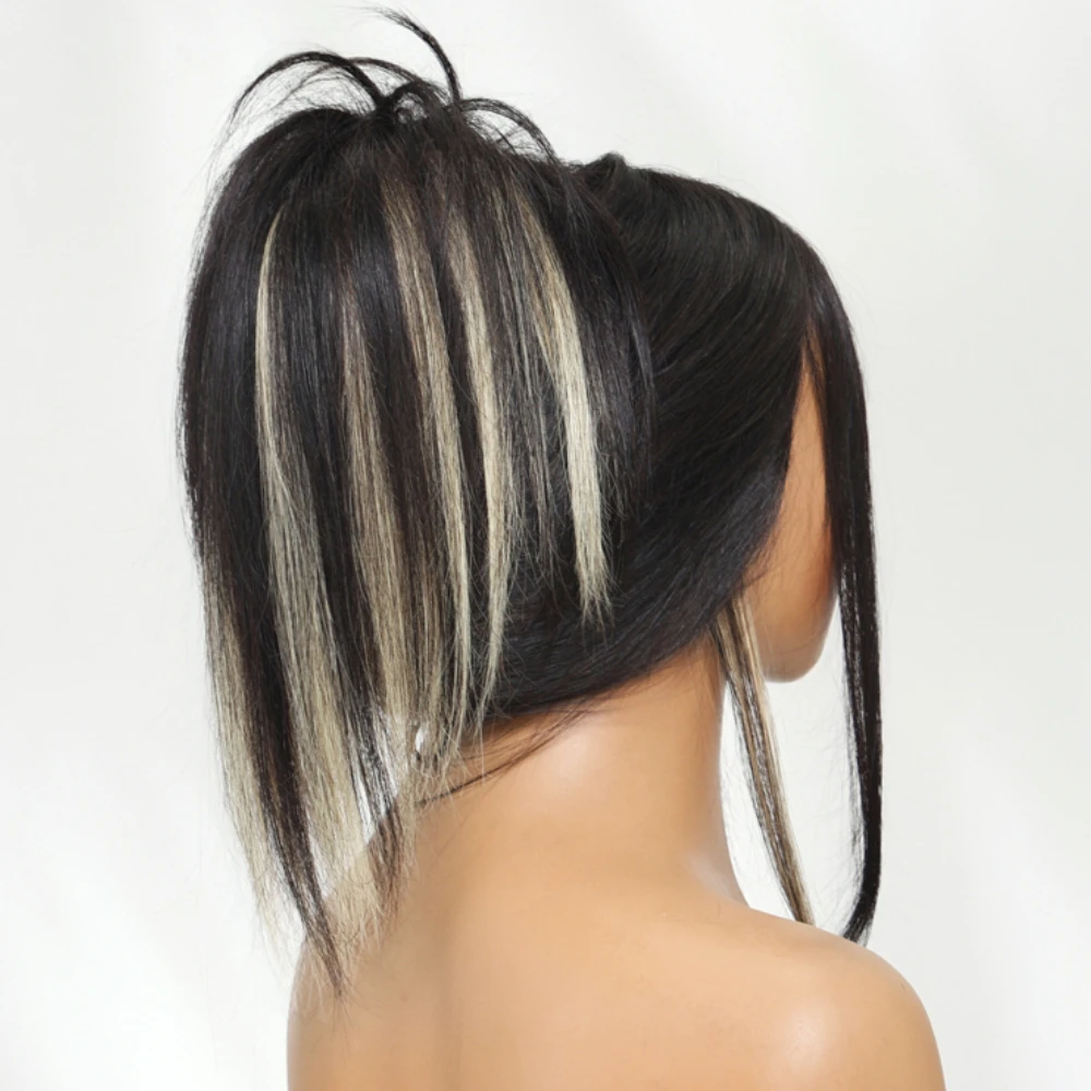 UNICE Bye-Bye Slip 7x5 Lace Black With Blonde Underlayer Layered Cut Straight Human Hair Glueless Drawstring Wig 150% Density