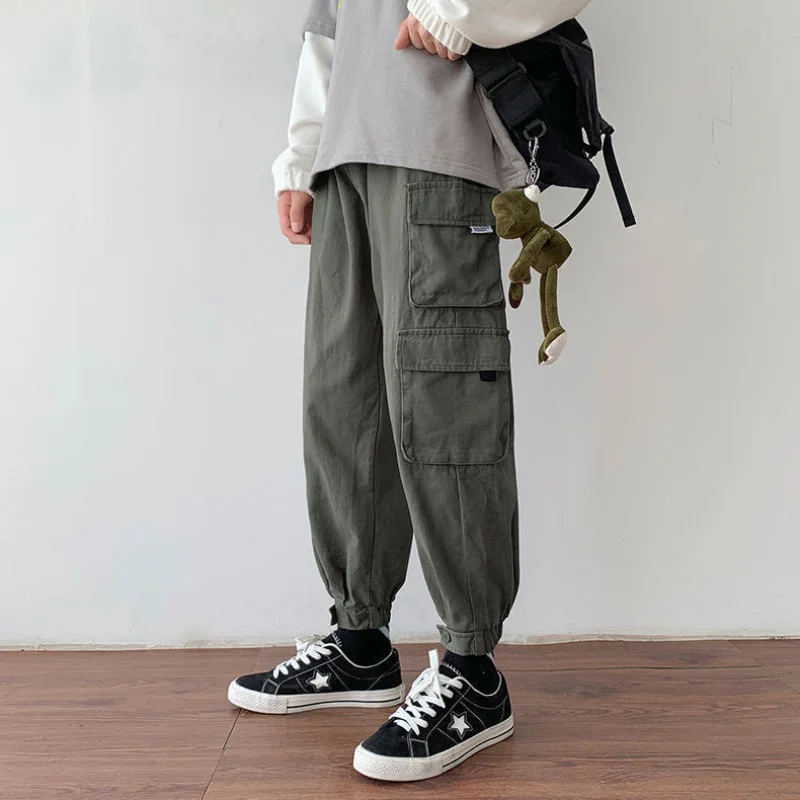 Frühling lose übergroße Herren bekleidung Trend koreanische Version lässige Mode gespleißt Tasche elastische Taille Kordel zug Cargo hose