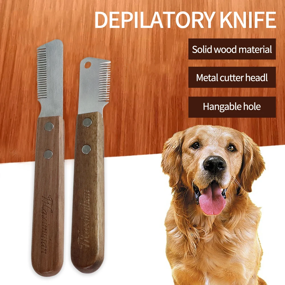 Professional Grooming Dog Comb Stainless Steel Wooden Handle Stripping Knife Pet Hair Remover Pluck Excess Undercoat accessories