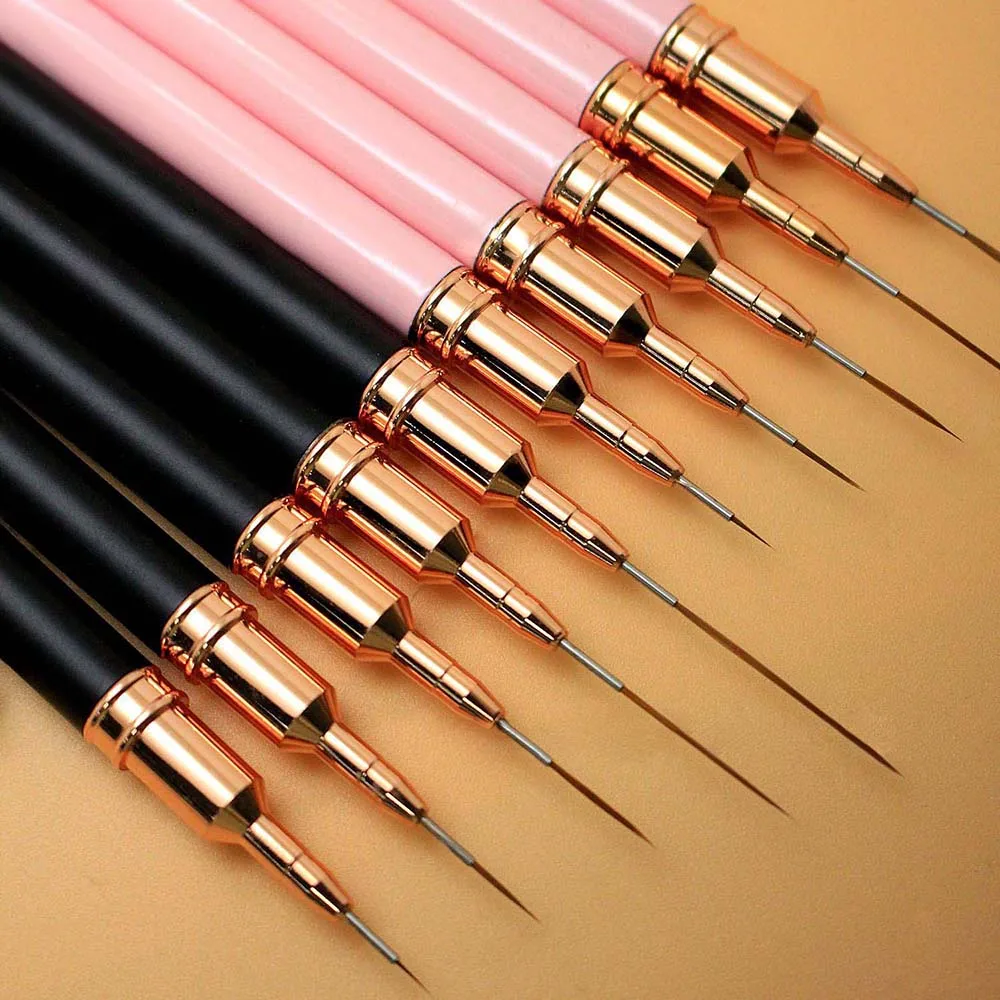 

5pcs Professional Nail Art Liner Stripe Brushes Black/Pink Ultra-thin Lines Striping Drawing UV Gel Painting Pen Manicure Tools