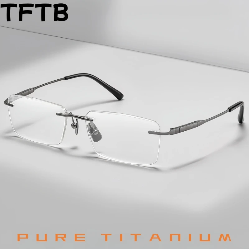 

TFTB Men Business Pure Titanium Rimless Glasses High-End Luxury Super Light Flexible Optical Prescription Eyeglasses Frame 91091