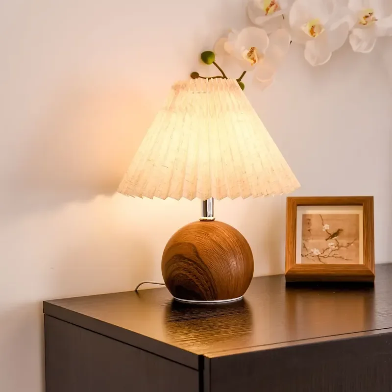 LED Table Lamp Nordic Pleated Fabric Tricolour Light US/EU /USB Living Room Home Bedroom Atmosphere Decoration LED Night