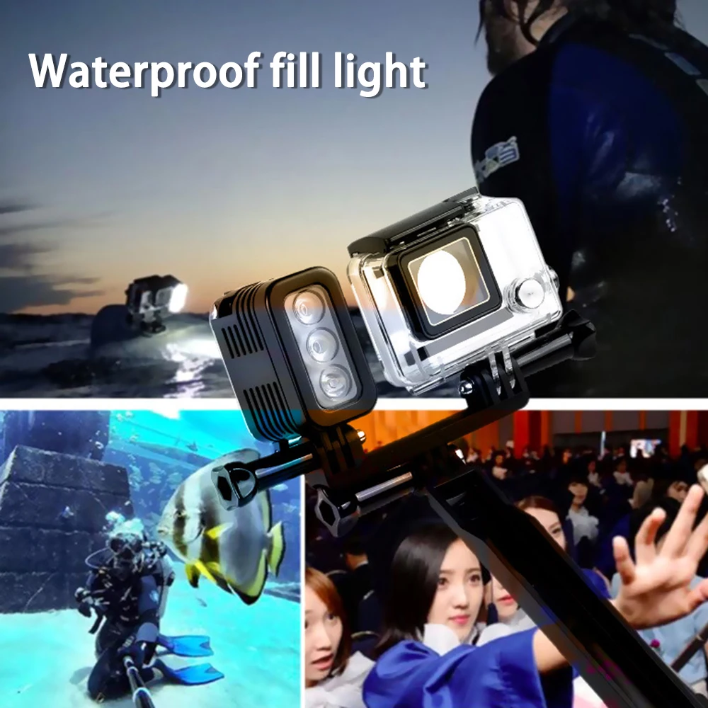 Waterproof Dive Light for GoPro Video Light Rechargeable Fill Night Light Underwater 98ft 30m Scuba Photography Accessories
