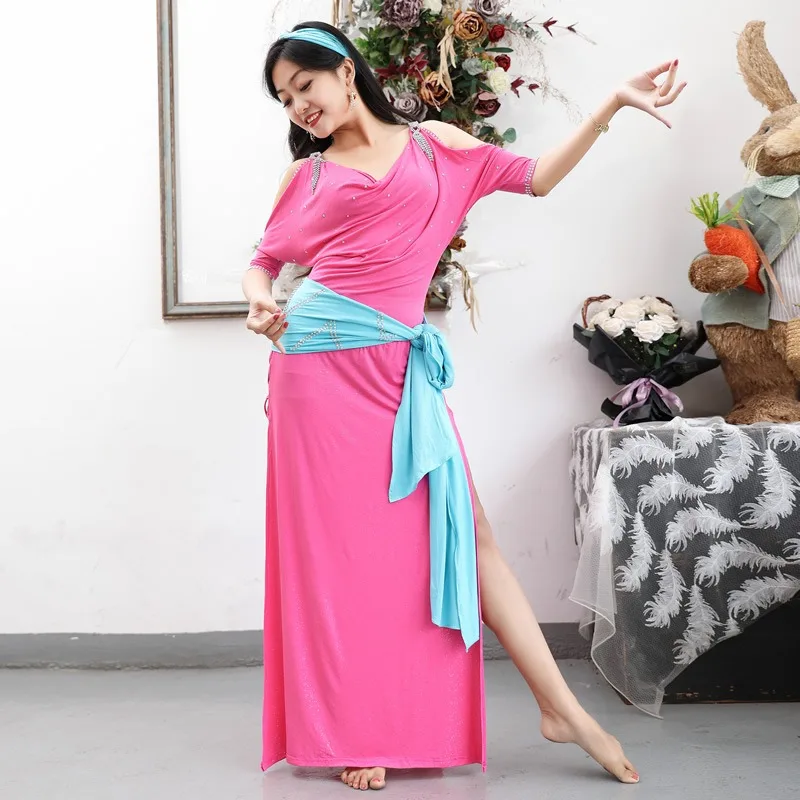 

Customized Belly Dance Practice Costume Modal Long Skirt Baladi Folk Contrasting Robe Shaabi 7pcs украшения для танца живота