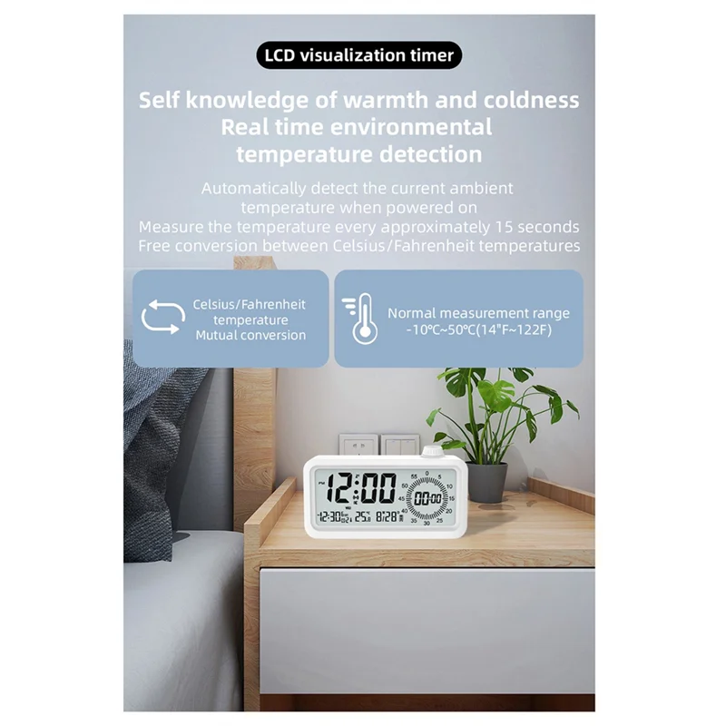 Jam Alarm Hitung Mundur ABGN Layar Ganda Visual Manager Jam Alarm Deteksi Suhu Sekitar Desain Tombol Jam