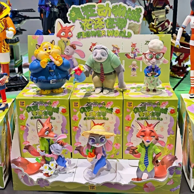 Подлинная серия Зоотопия Цветочный мир Слепая коробка Ник Джуди Леопард Полицейский Коллекционная модная игрушка Аниме Фигурка Украшение