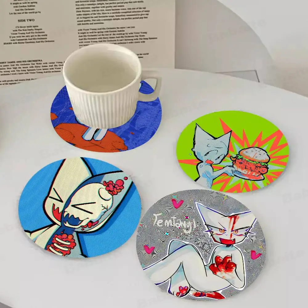 Hip Hop Music Femtanyl Wood Coasters Colorful Round Coaster Non-slip Heat Insulation Coffee Mats Home Accessories Kitchen