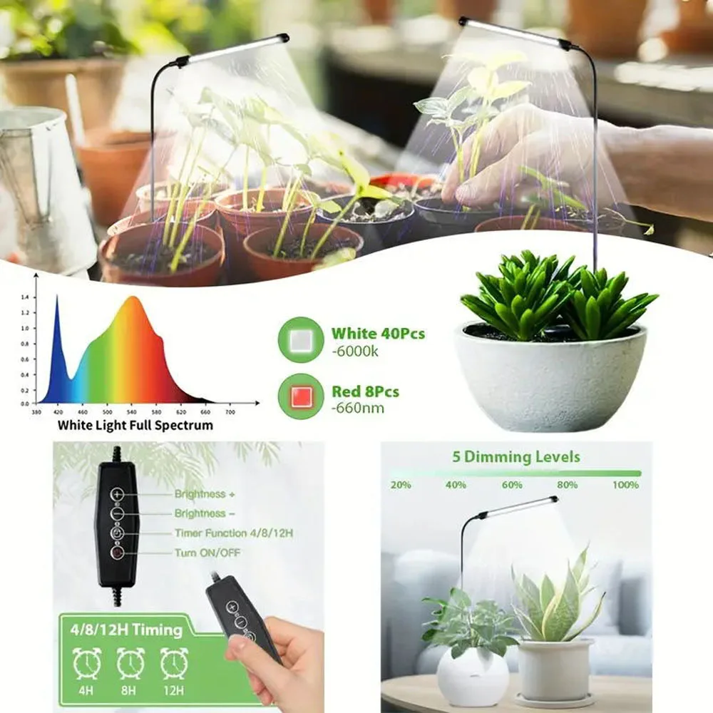 1 pack and 2 packs of 6000K full-spectrum plant growth lamps for indoor plant growth, suitable for seeds, succulents and small p